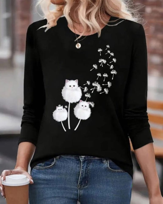 Cotton Long Sleeve Cat Top