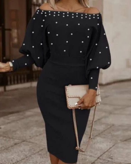 Off Shoulders Dress With Pearls