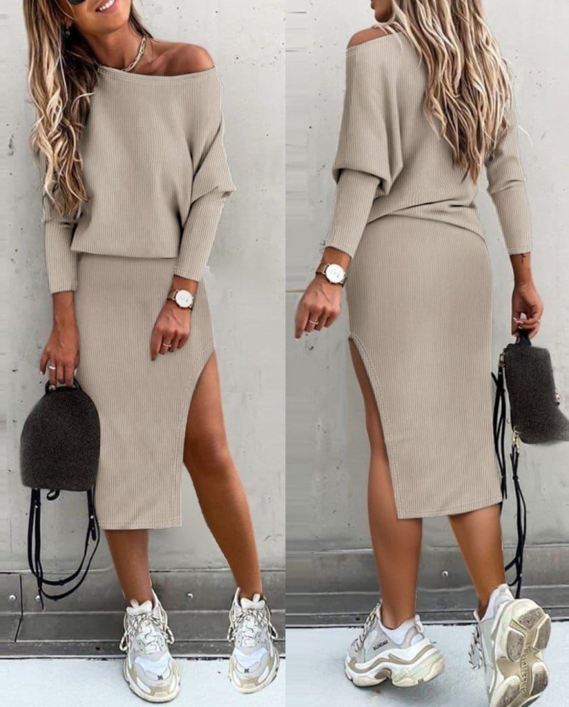 Warm Skirt Set With Slit