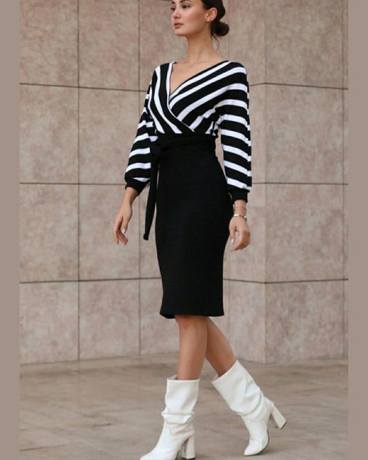 Stripped Wool Dress With Belt