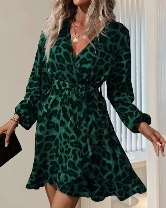 Leopard Wide Dress With Belt