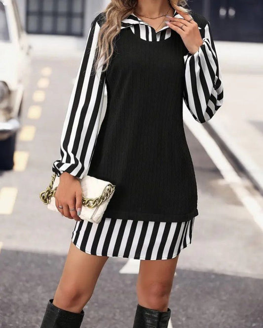 Two Colors Stripped Short Dress