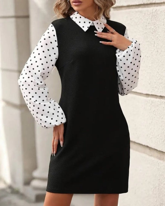 Polka-Dot Long Sleeve Of Short Dress