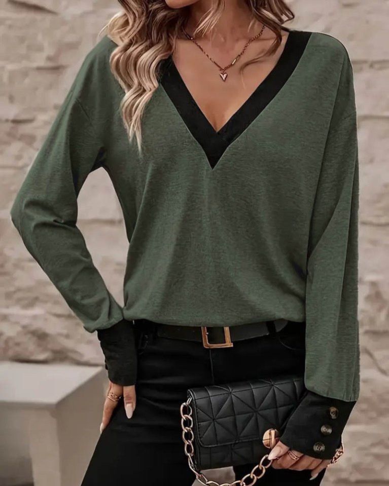 V-Neck Top With Buttons On Sleeves