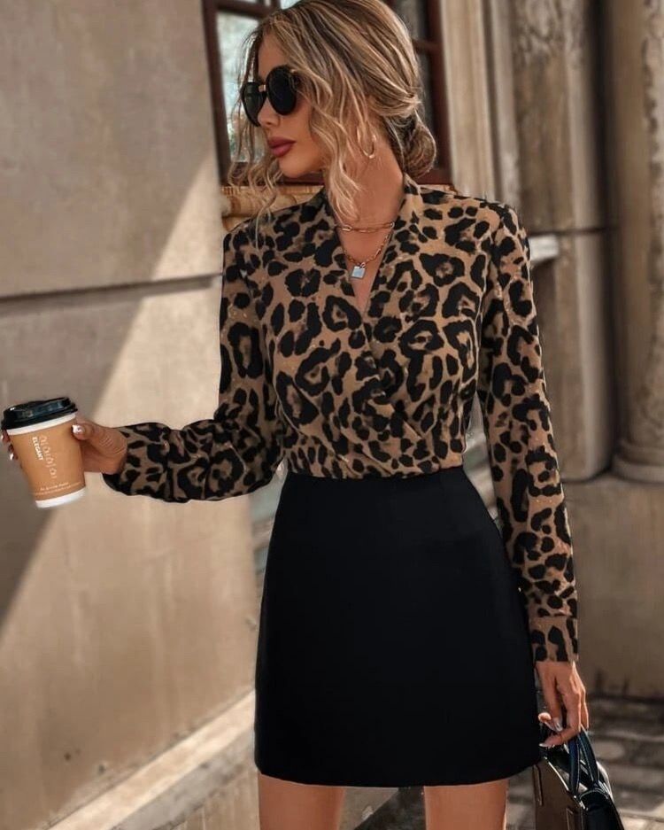 Leopard V-Neck Short Dress