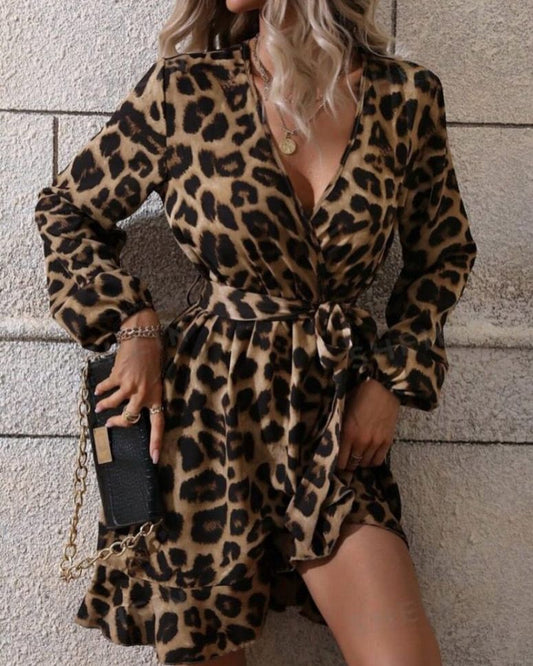Leopard Wide Dress With Belt