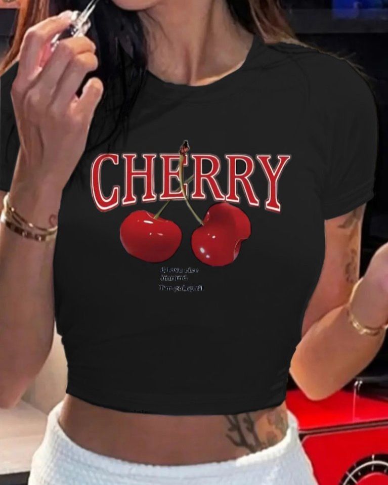 Cherry Cotton Crop top Short Sleeve
