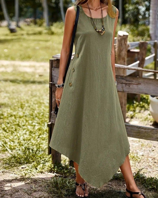 Cut Wide Dress With Buttons