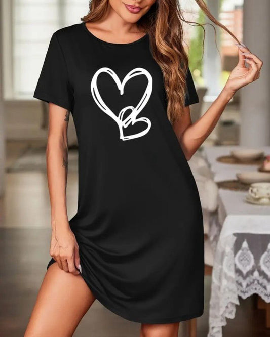 Short Sleeve Cotton Dress With Hearts