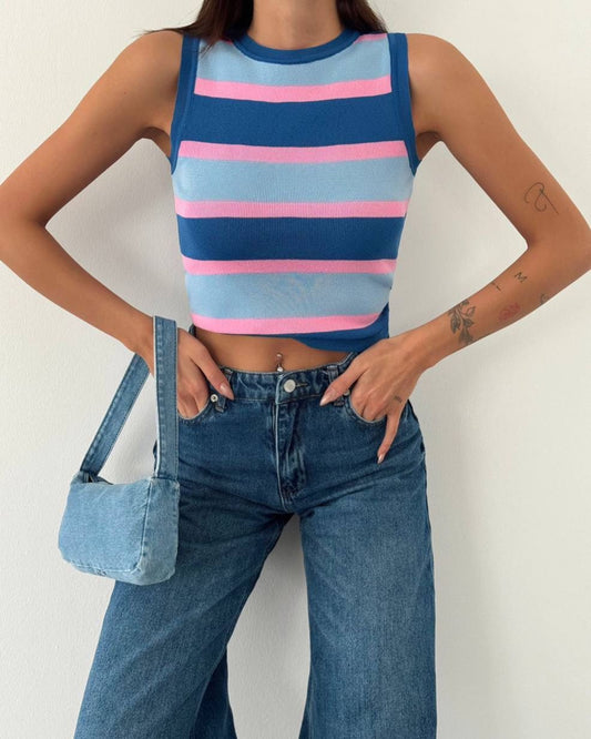 Sleeveless Stripped Mercerize Top