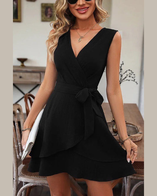 V-Neck Sleeveless Dress With Tie