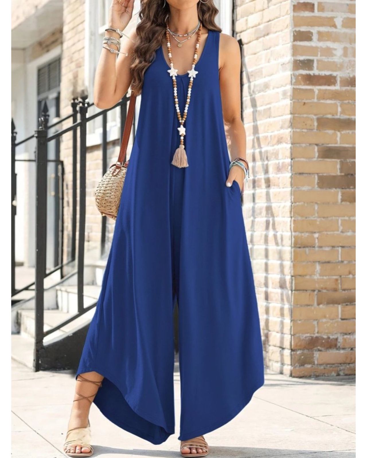 Wide Cotton Sleeveless Jumpsuit