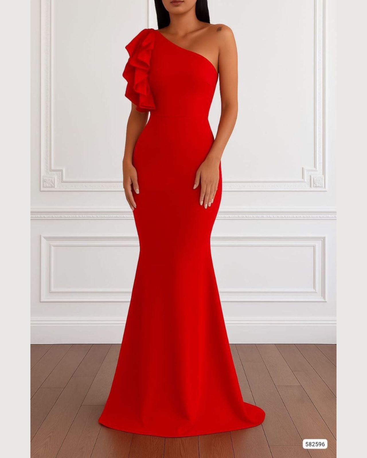 One Shoulder Evening Dress With Ruffles