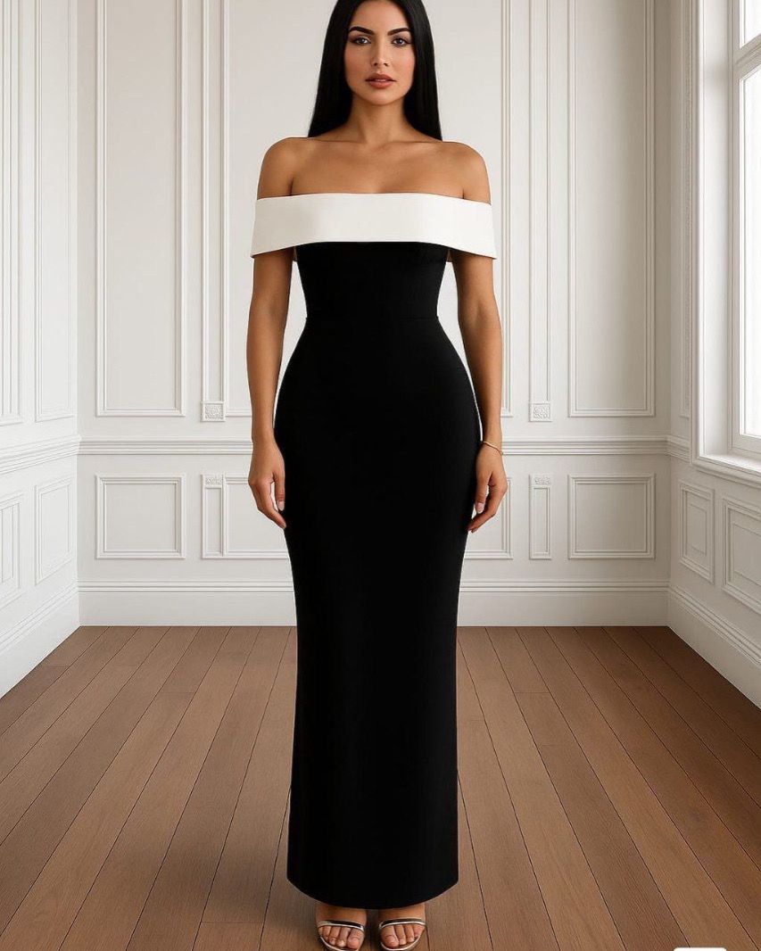 Two Color Classic Of Shoulders Evening Dress