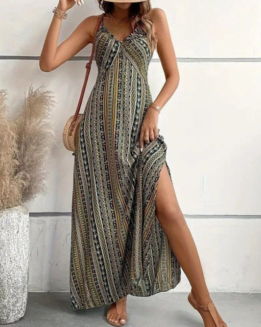 V-neck Detailed Long Dress