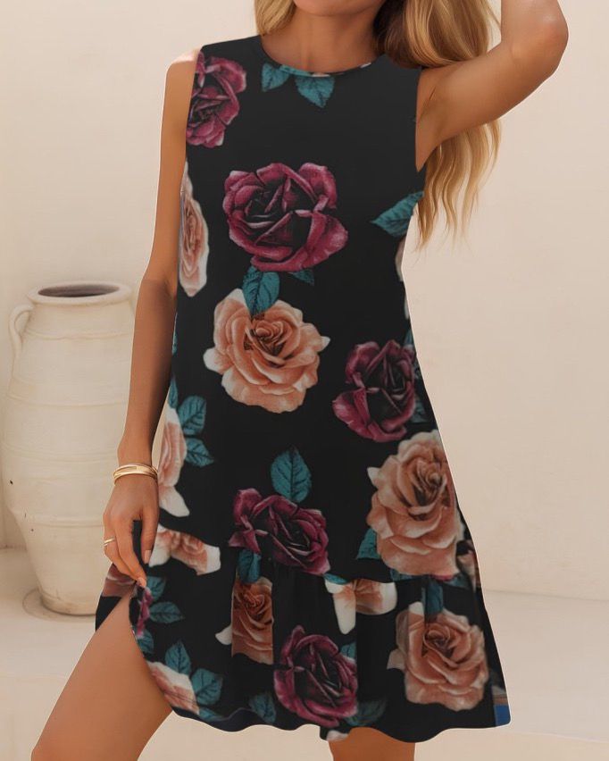 Floral Short Dress With Tie On The Back