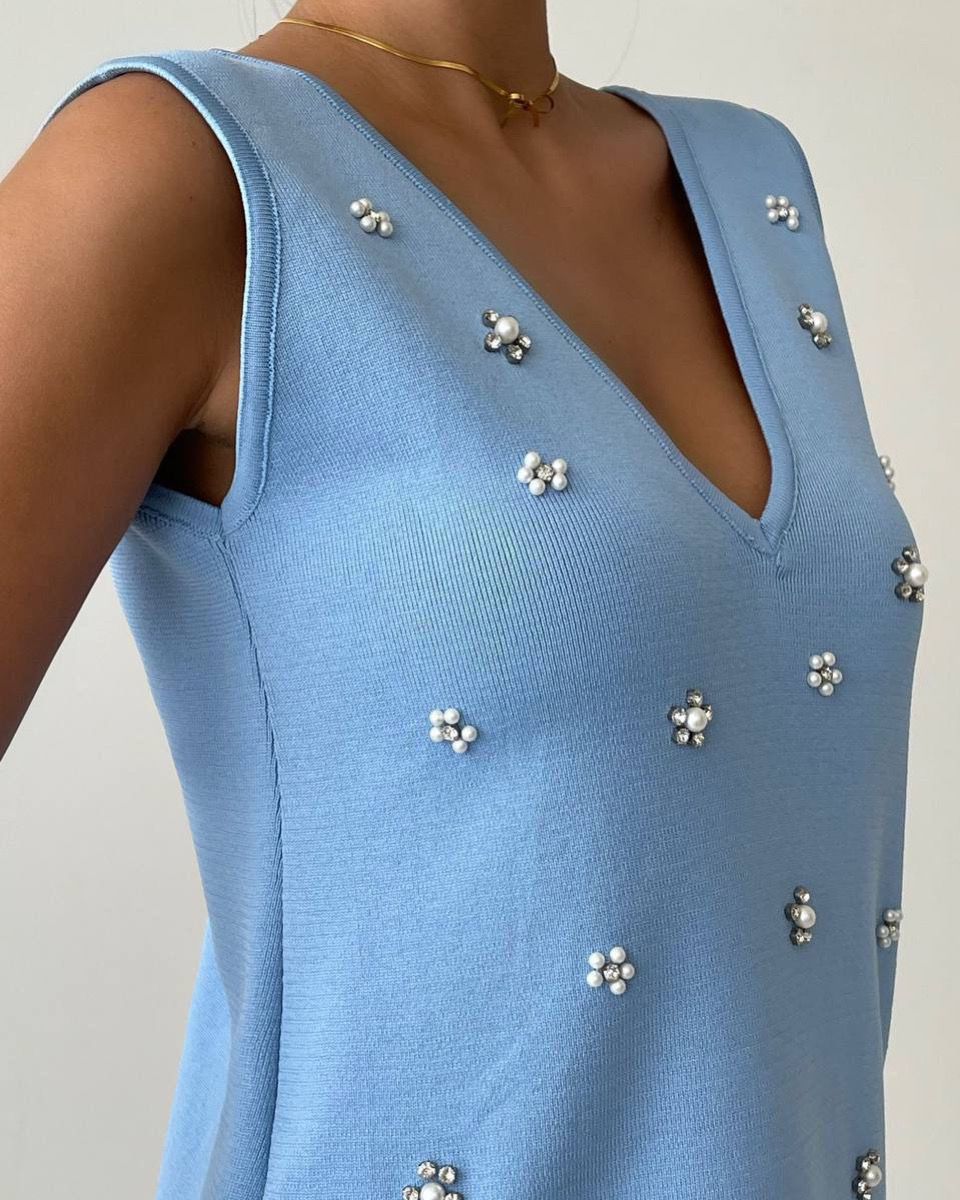 Mercerize Sleeveless Short Dress With Strass