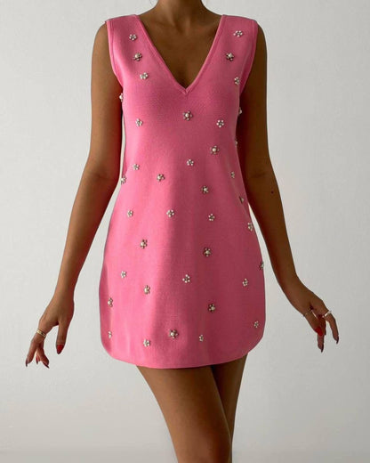 Mercerize Sleeveless Short Dress With Strass