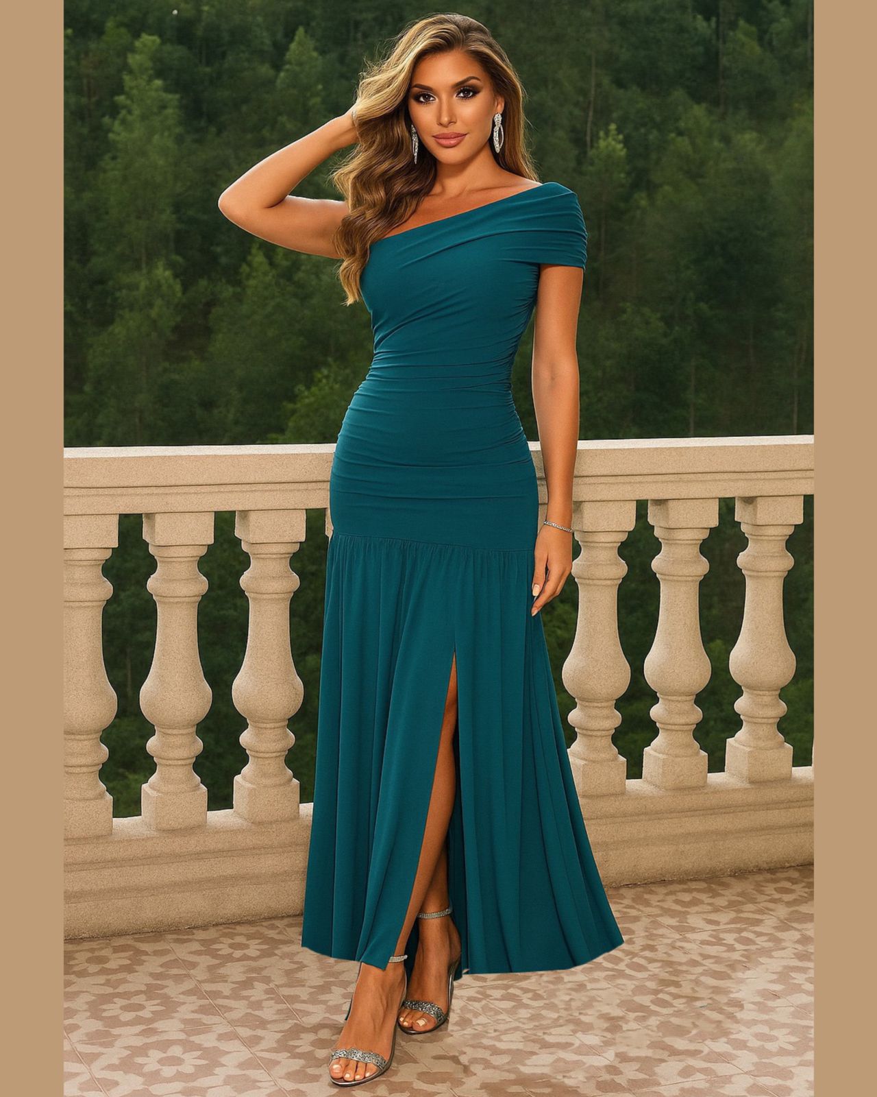 One Shoulder Long Dress With Slit