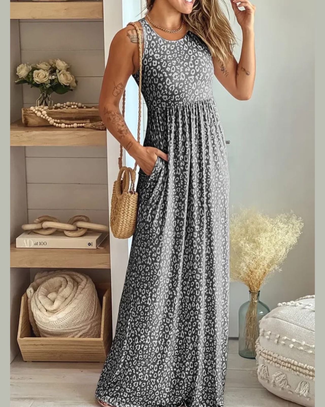 Two Colors Long Dress With Pocket