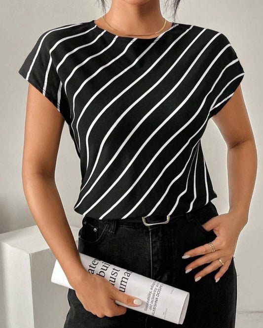 Two Colors Stripped Short Sleeve Top