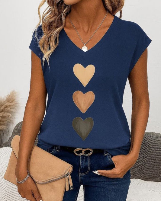 Three Hearts Short Sleeve Cotton Top