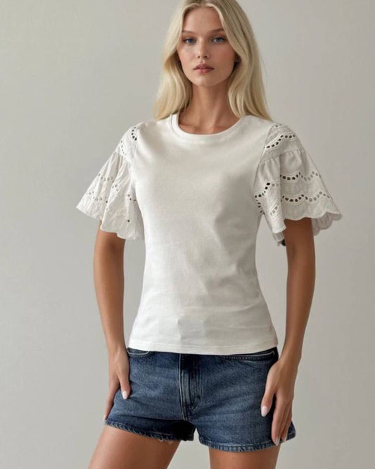 Short Sleeve Top With Broderie