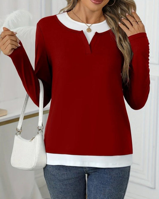 Two Colors Long Sleeve Cotton Top