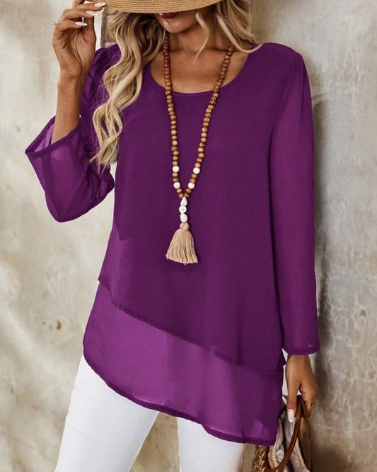 Unsymmetric Tulle Long Sleeve Top
