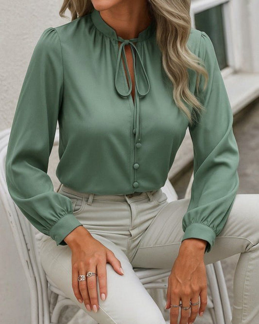 Long Sleeve Shirt With Buttons And Tie