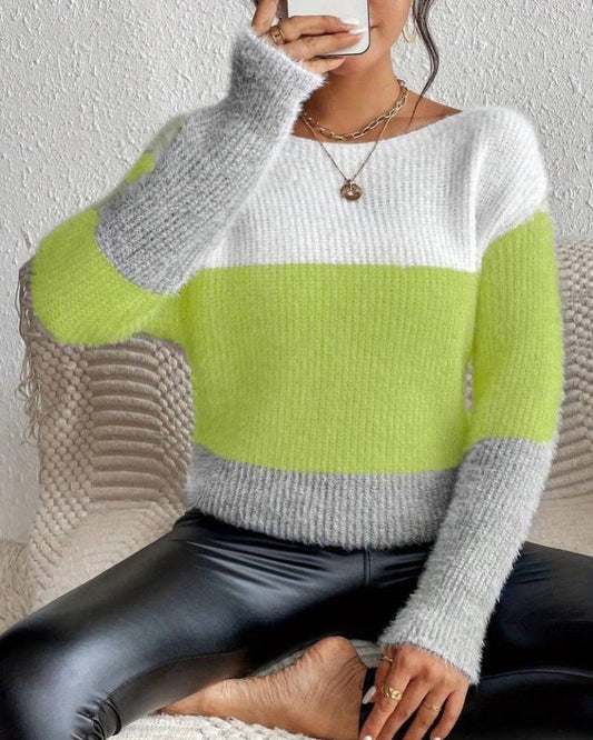 Stripped Wool Long Sleeve Blouse