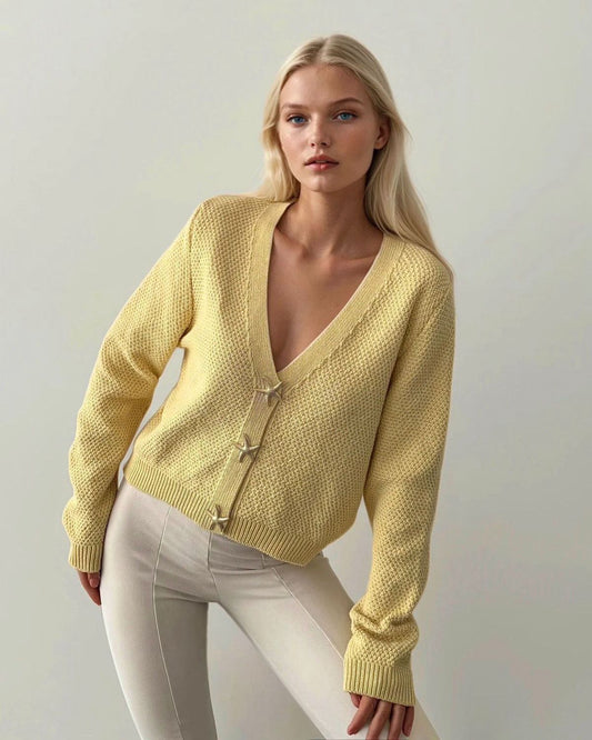 Elegant Wool Cardigan With Stars Buttons