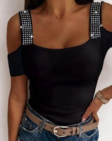 Casual Top Short-Sleeve With Rhinestone