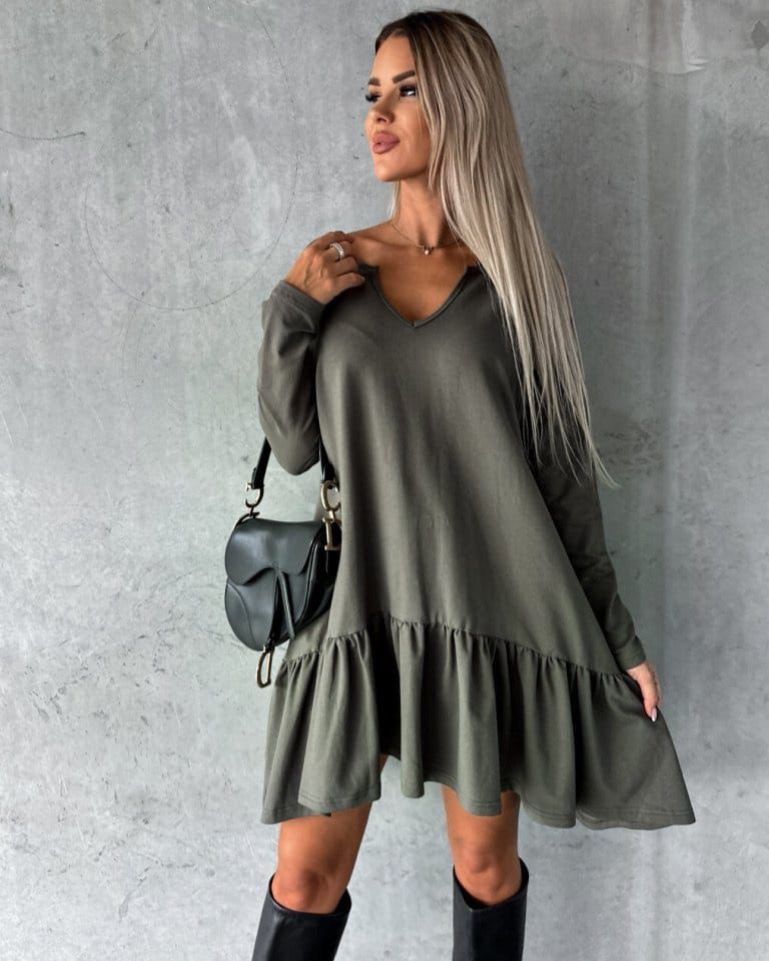 Wide Long Sleeve Short Dress