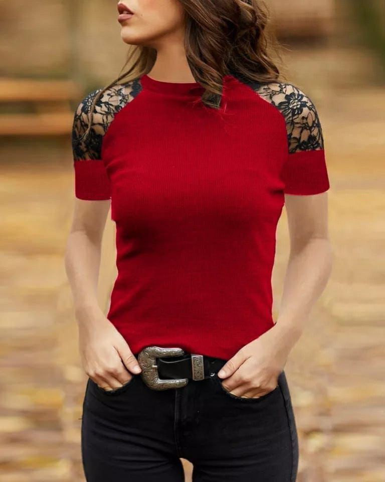 Short Sleeve Top With Laces