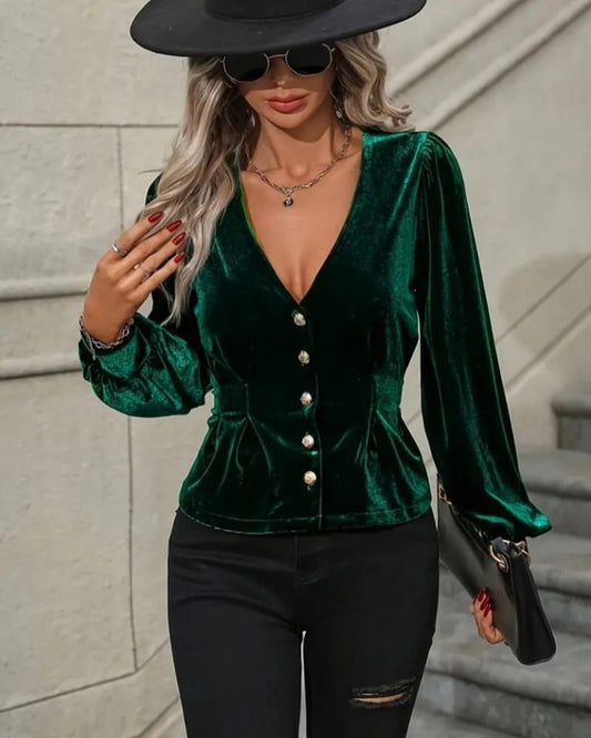 Velvet Top With Button