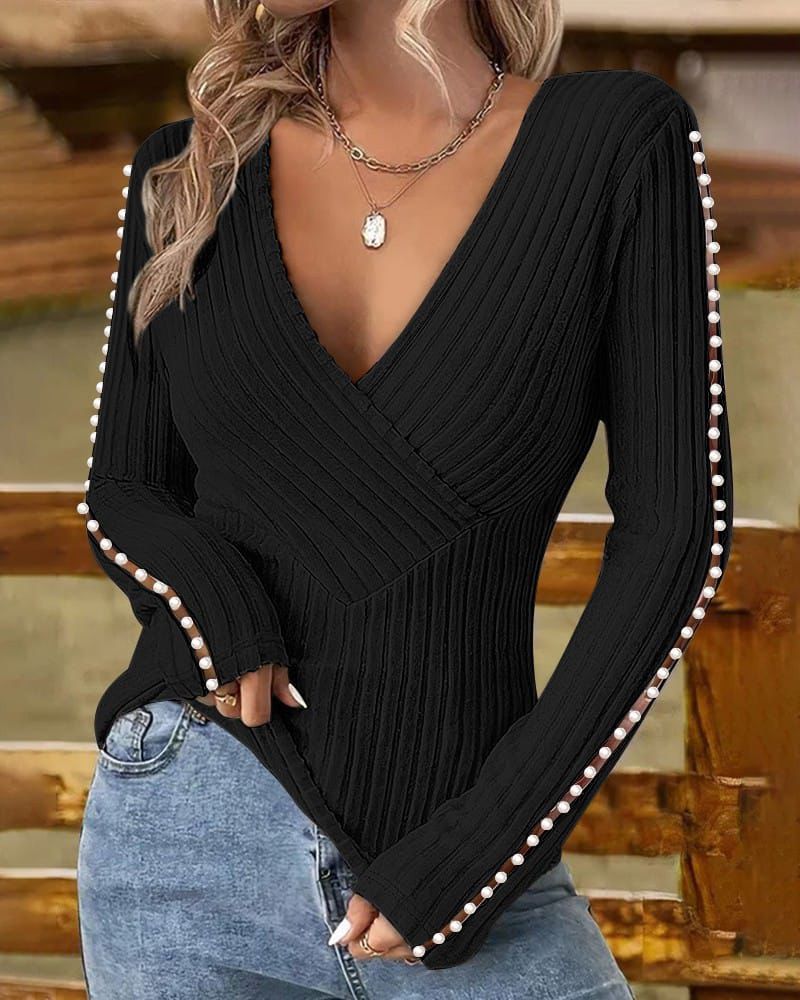 V-Neck Top With Pearls