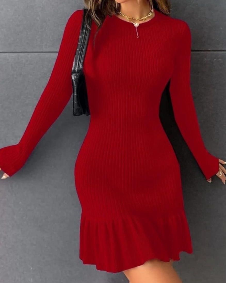 Soft Wool Skinny Dress With Ruffles