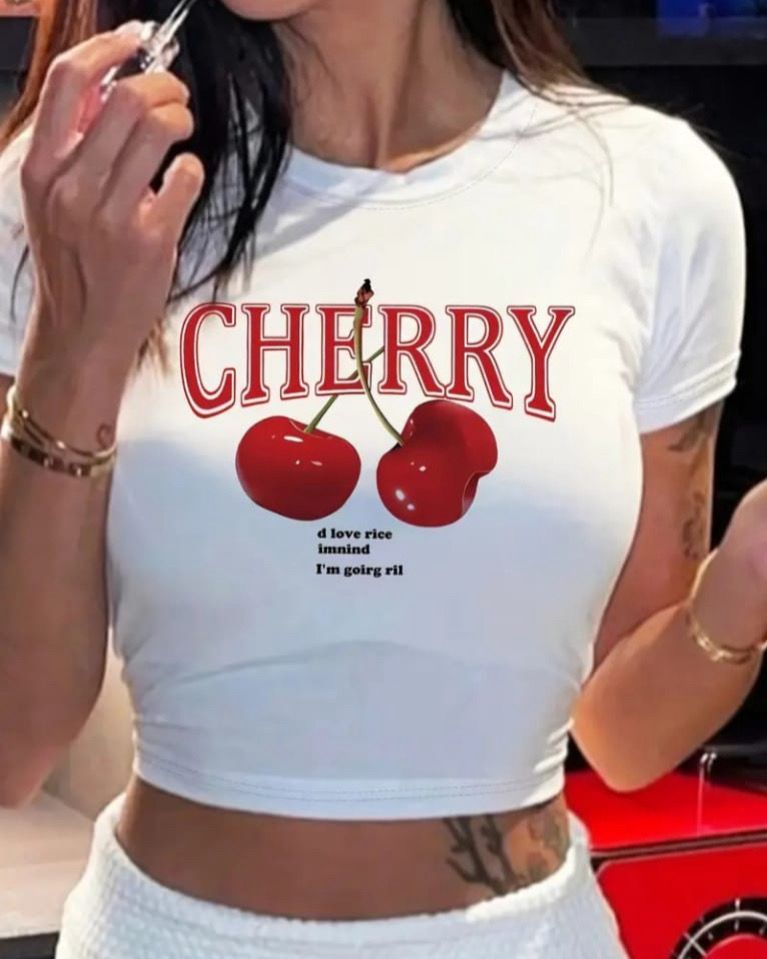 Cherry Cotton Crop top Short Sleeve