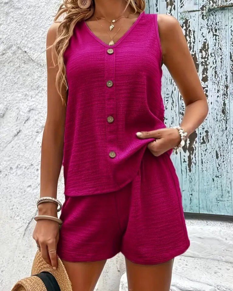 Sleeveless Outfit Two Pieces With Buttons