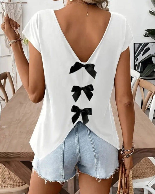 V-Neck Top With Bows One The Back