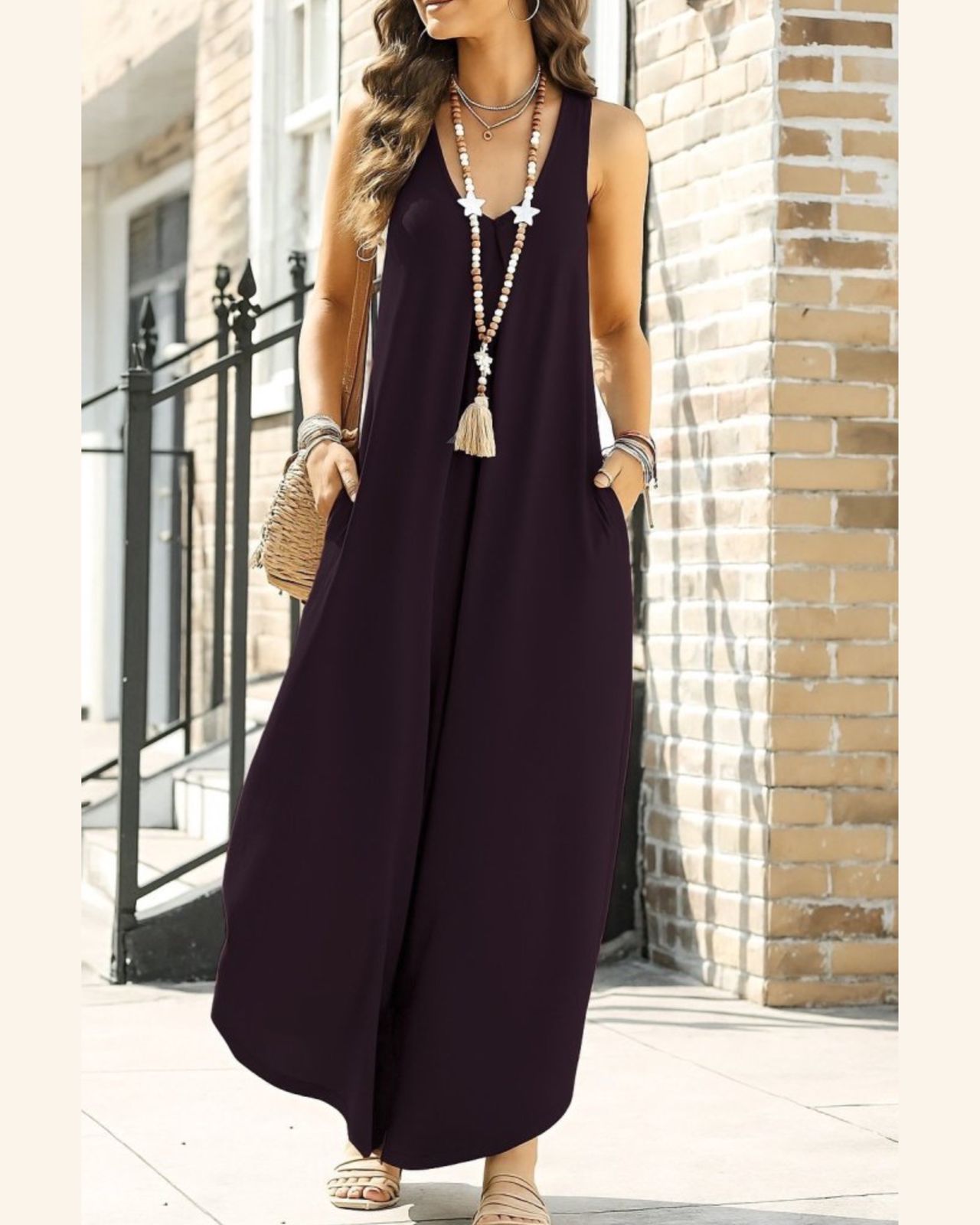 Wide Cotton Sleeveless Jumpsuit