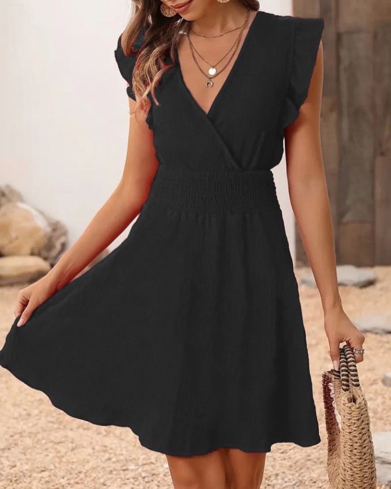 V-neck Short Dress With Ruffles