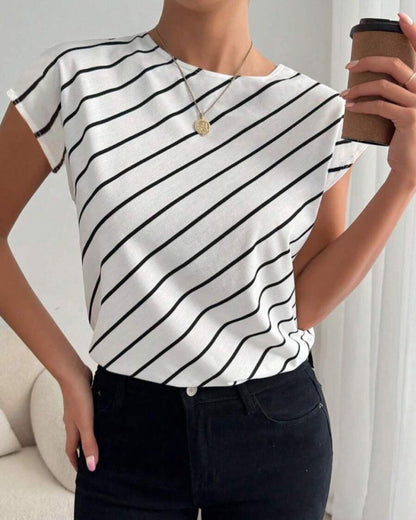 Two Colors Stripped Short Sleeve Top