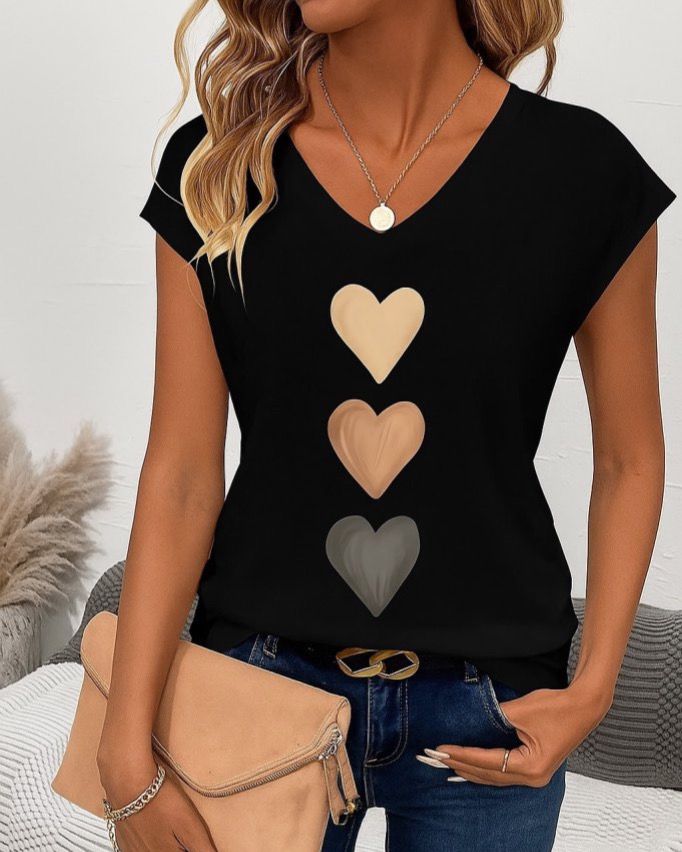 Three Hearts Short Sleeve Cotton Top