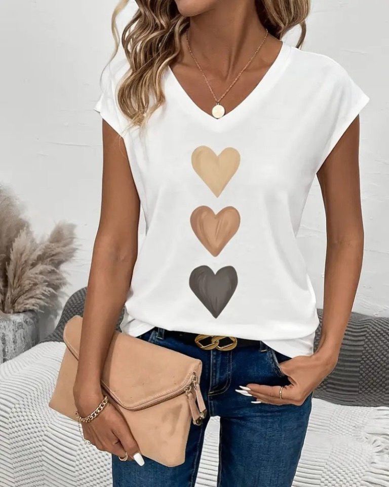 Three Hearts Short Sleeve Cotton Top