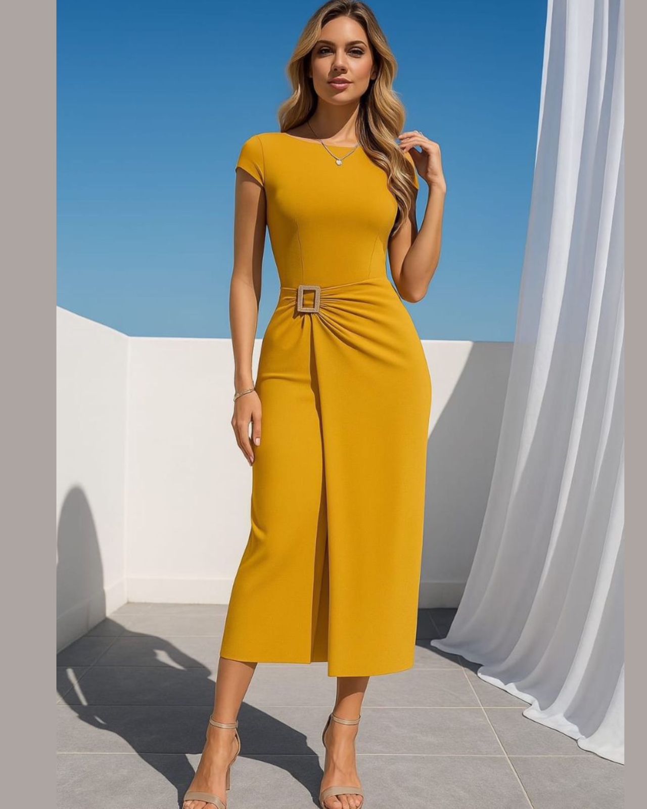Sandy Long Dress Short Sleeve With Buckle