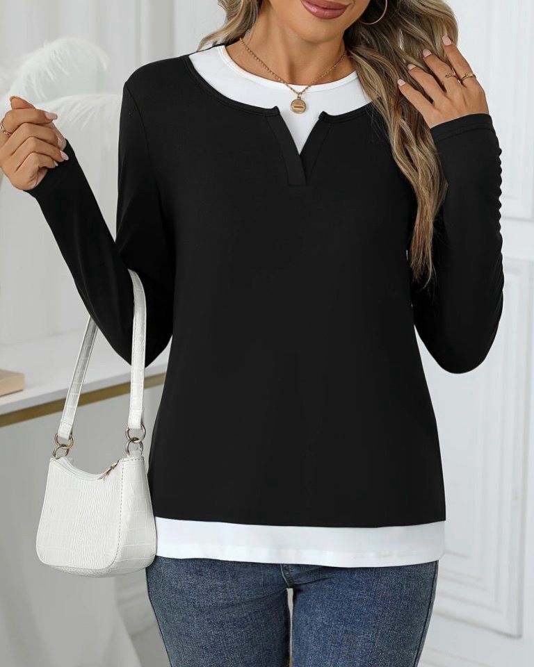 Two Colors Long Sleeve Cotton Top