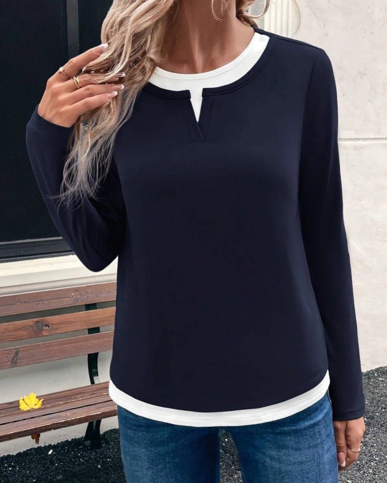 Two Colors Long Sleeve Cotton Top