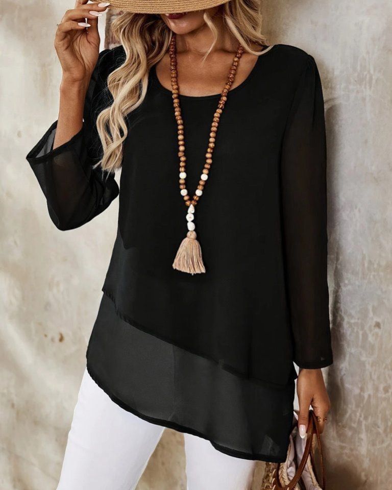 Unsymmetric Tulle Long Sleeve Top